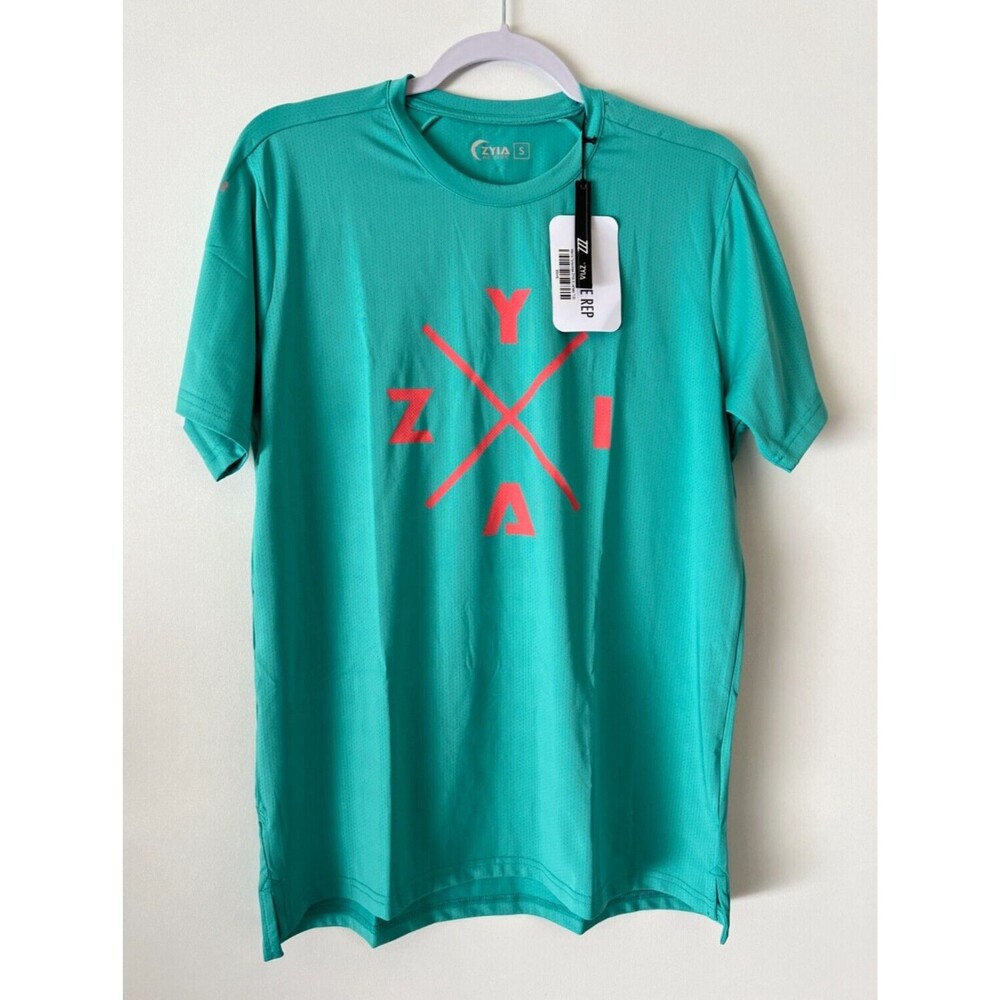Zyia Active Trainer T-Shirt Mens Size Small Turquoise Short Sleeve Tee